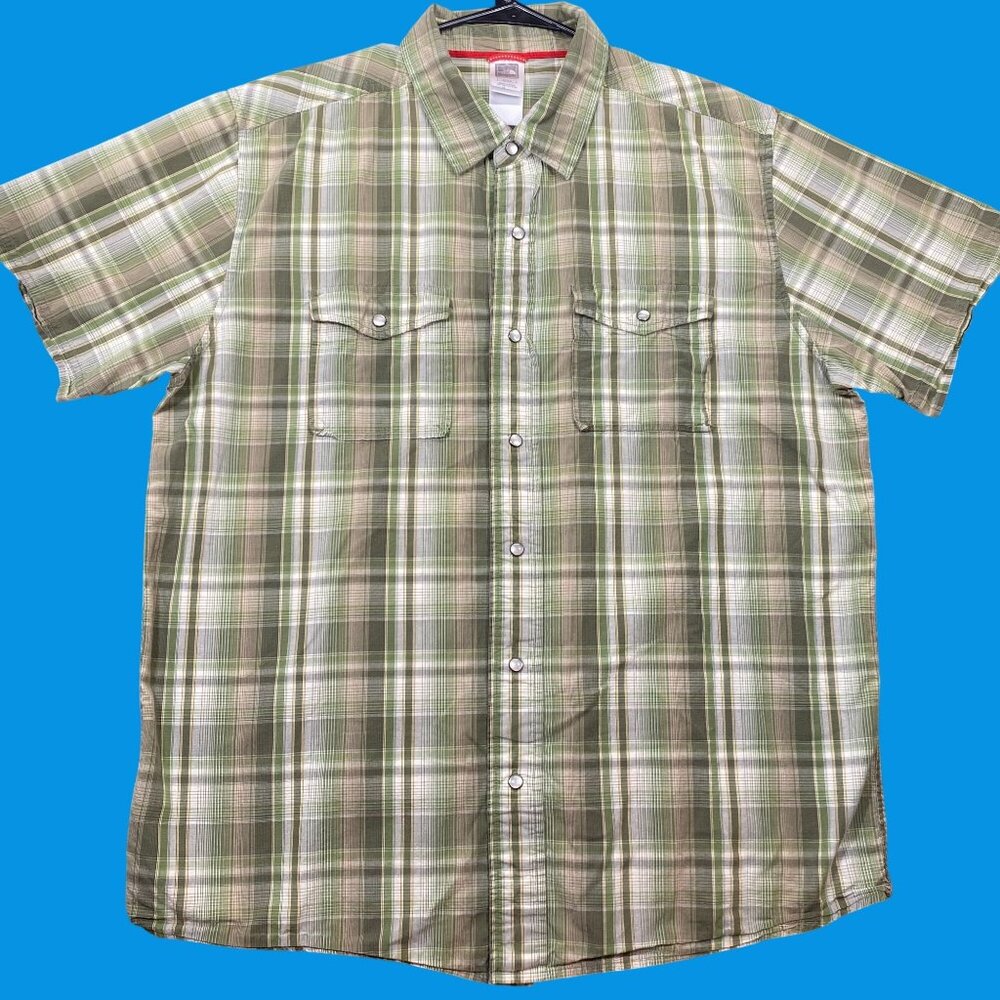 The North Face Mens Green Plaid Short Sleeve Pearl Snap Shirt XL/TG Casual Wear